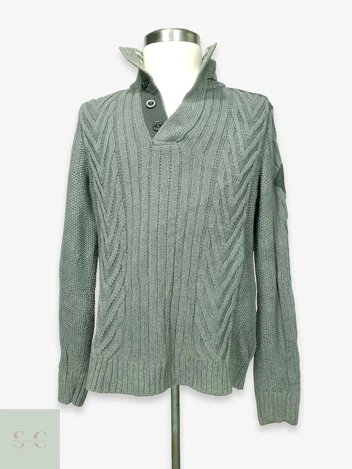 Suéter de Punto Trenzado con Cuello Alto Botonado en Gris Melange s.Oliver Talla ML 1
