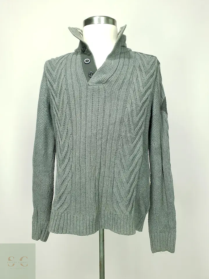 Suéter de Punto Trenzado con Cuello Alto Botonado en Gris Melange s.Oliver Talla ML 2