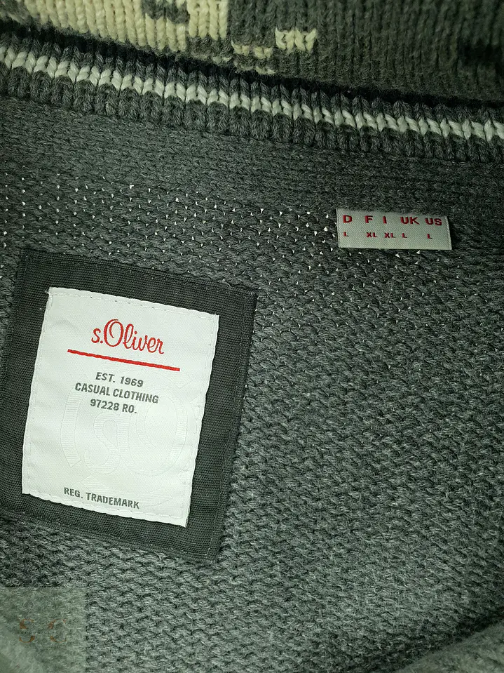 Suéter de Punto Trenzado con Cuello Alto Botonado en Gris Melange s.Oliver Talla ML 3