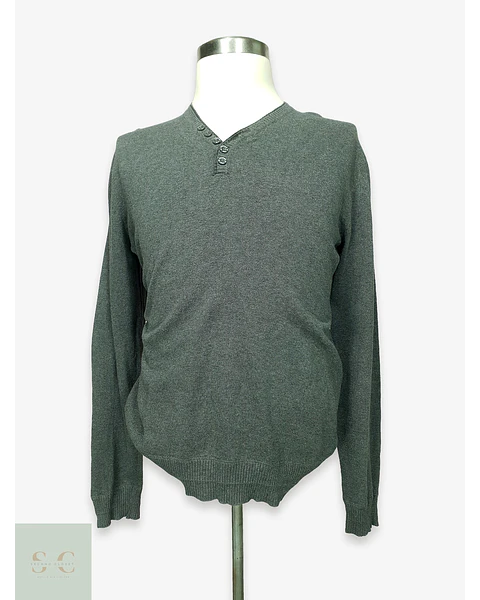 Suéter de Punto Fino Henley en Gris Melange For Friends Talla L
