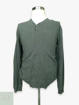 Suéter de Punto Fino Henley en Gris Melange For Friends Talla L