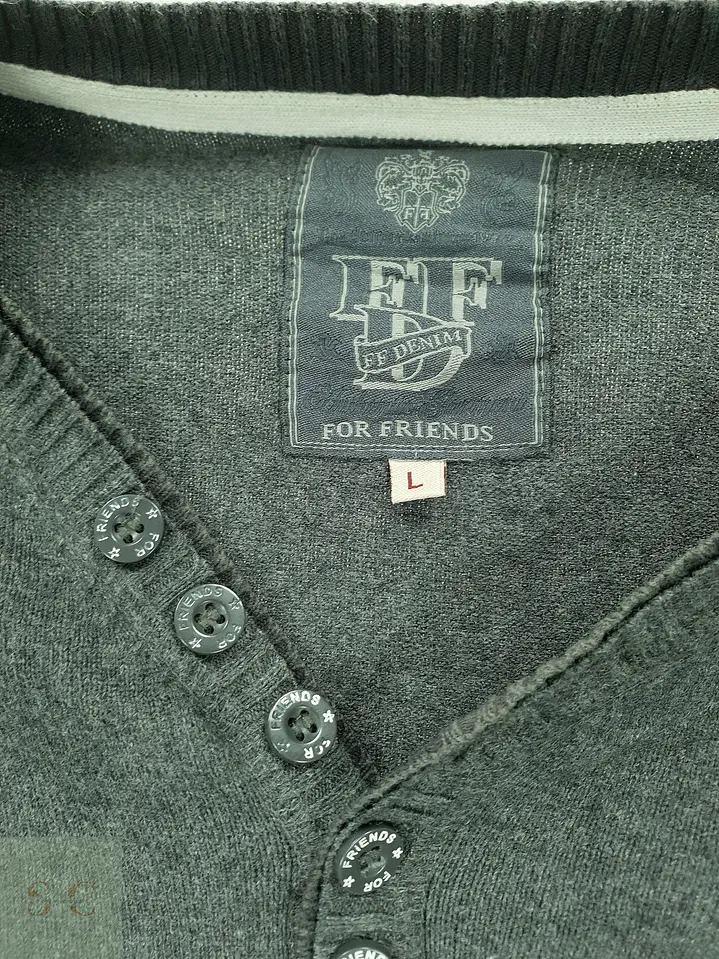 Suéter de Punto Fino Henley en Gris Melange For Friends Talla L 3