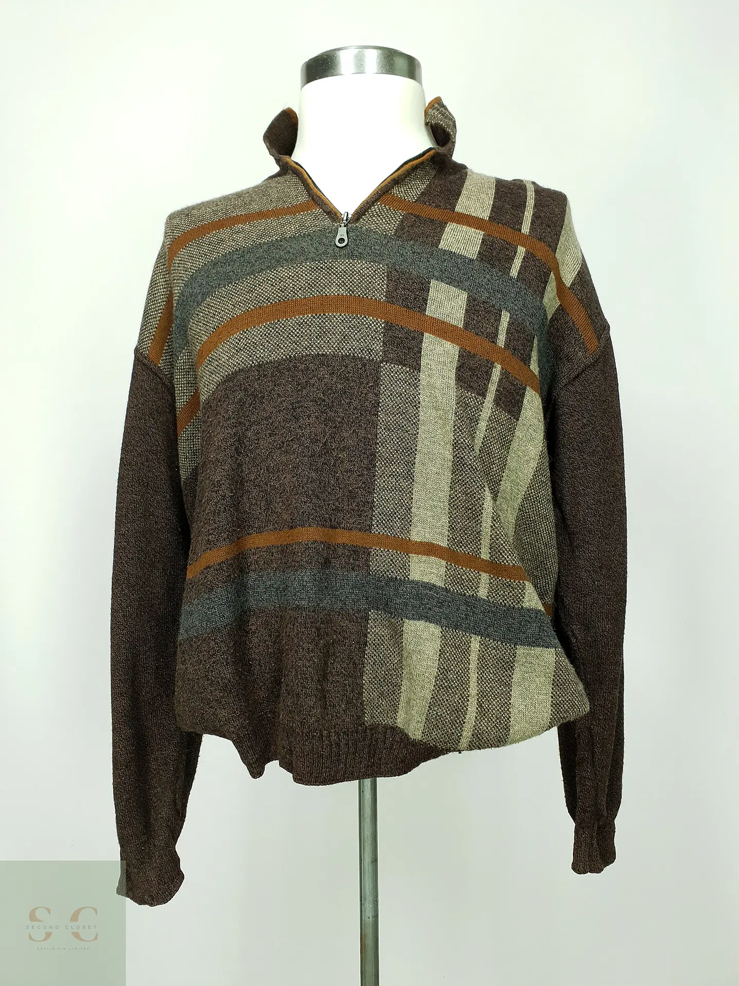 Jersey de Punto Jacquard con Medio Cierre en Marrón Tostado Babista Talla XL 2