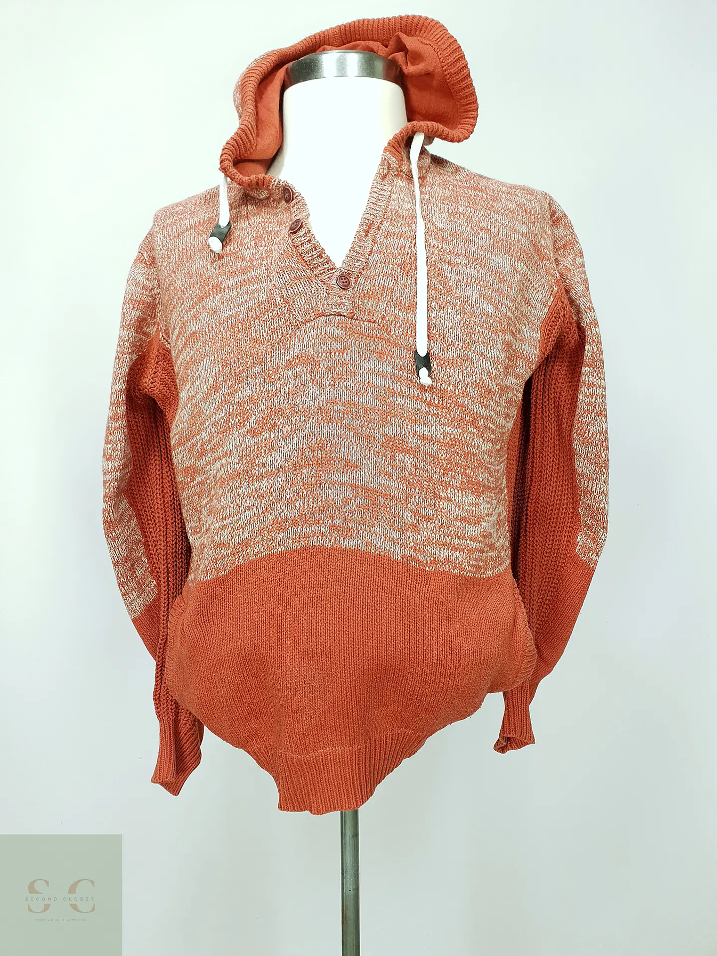 Suéter de Punto Grueso con Capucha en Terracota Jaspeado Billabong Talla LXL 2