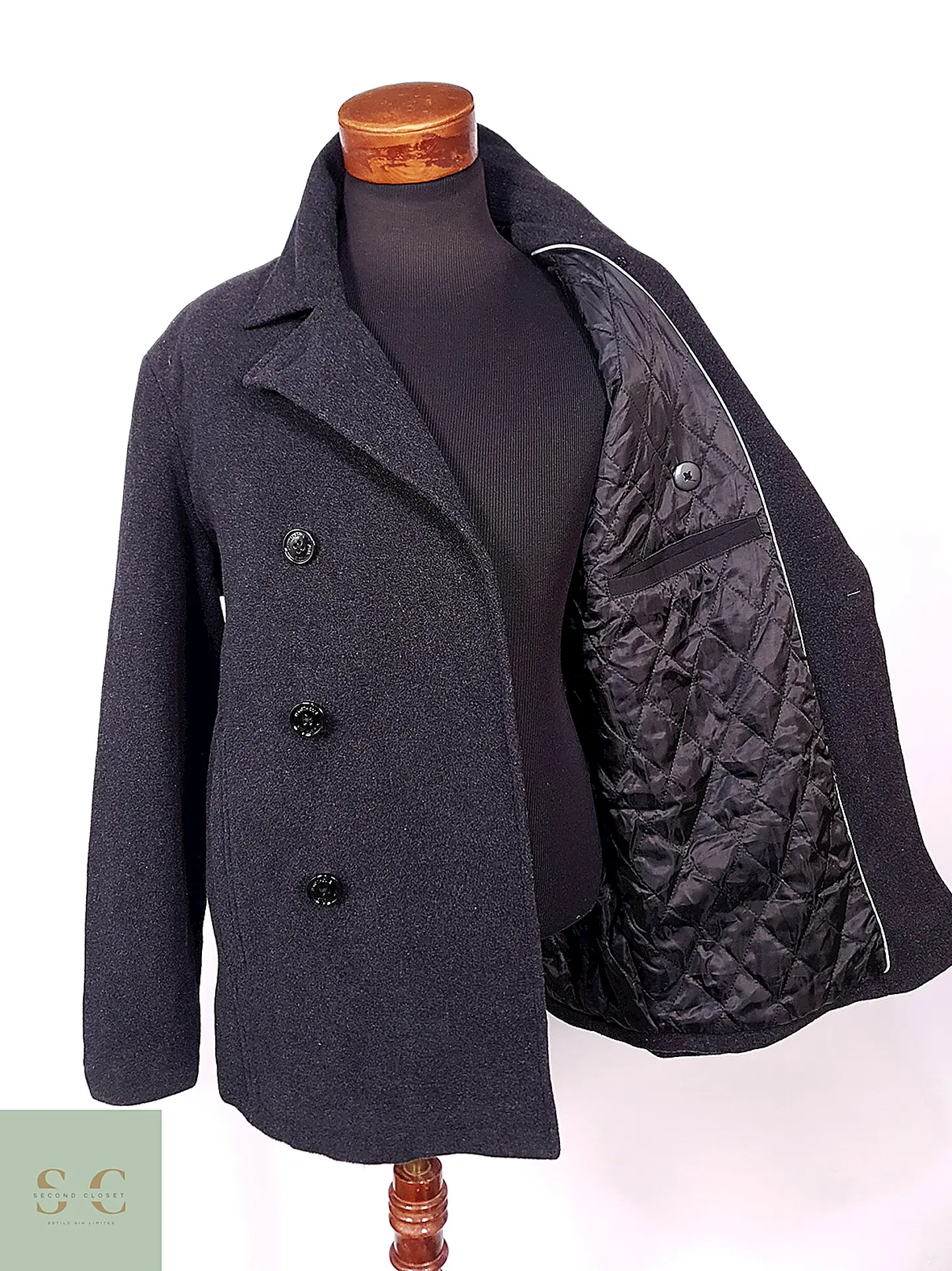 Abrigo Marinero Kenneth Cole Plomo Lana Talla L 8