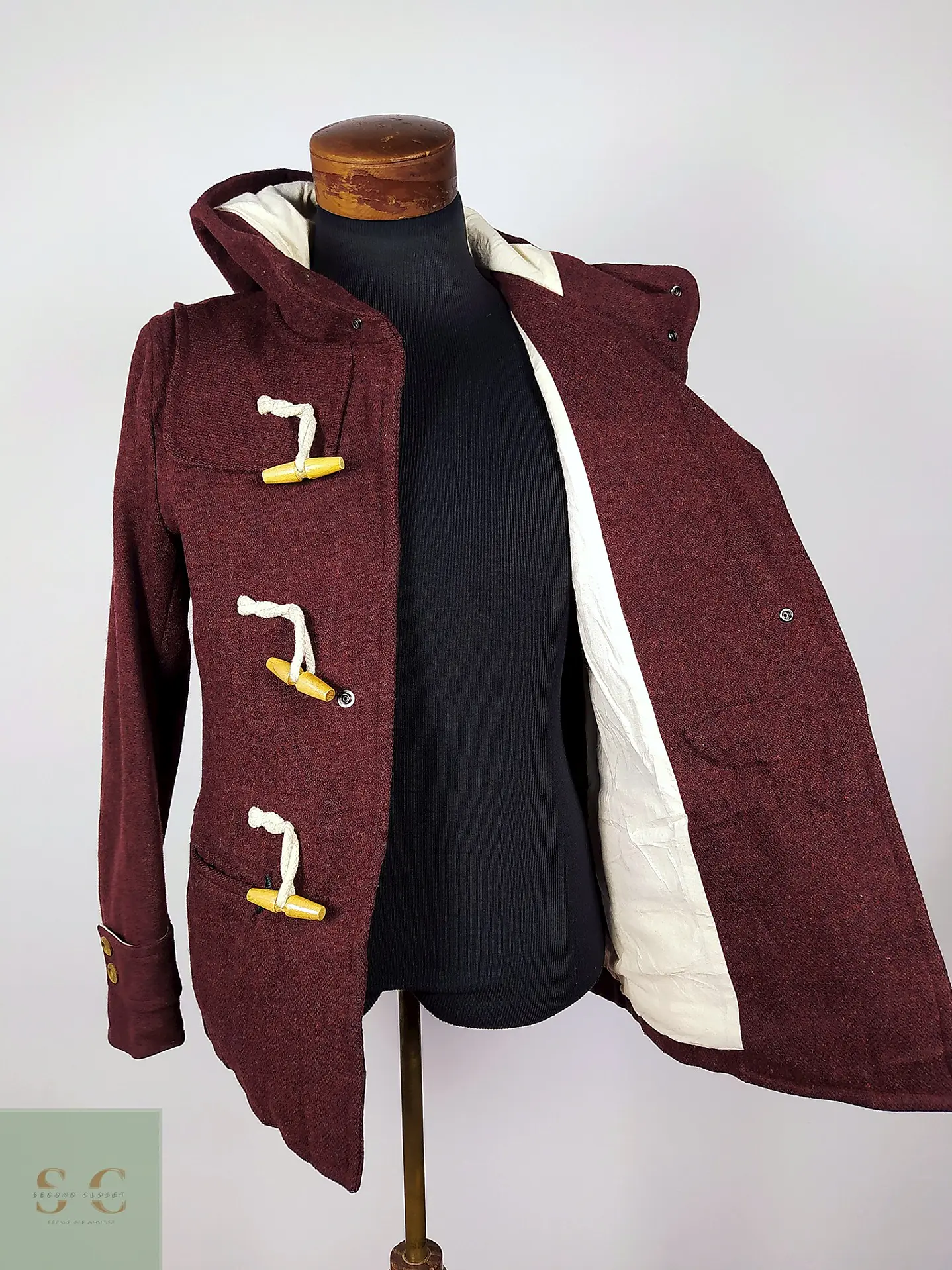 Abrigo Japonés Montgomery lana burdeus Talla XS TK JAPAN  4