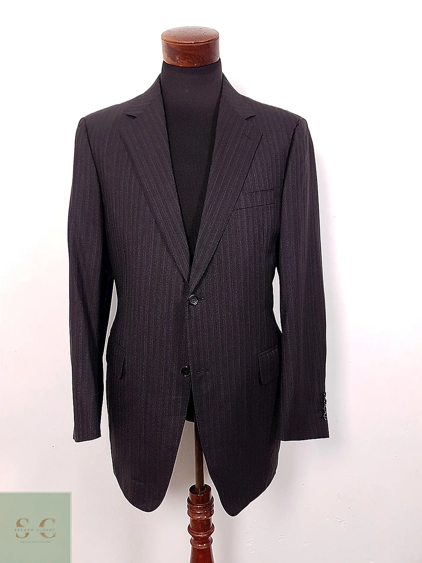Blazer Canali Negro Raya Diplomática Lana Sastrería Italiana Talla L 2
