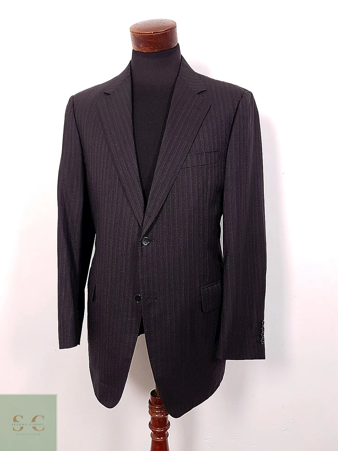 Blazer Canali Negro Raya Diplomática Lana Sastrería Italiana Talla L 3