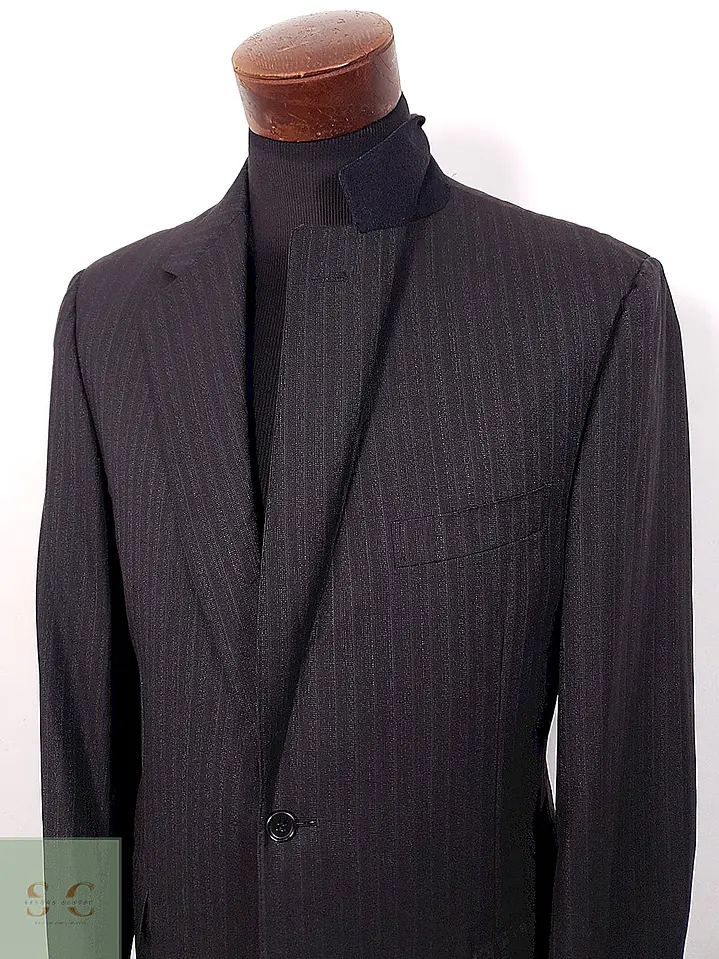 Blazer Canali Negro Raya Diplomática Lana Sastrería Italiana Talla L 8