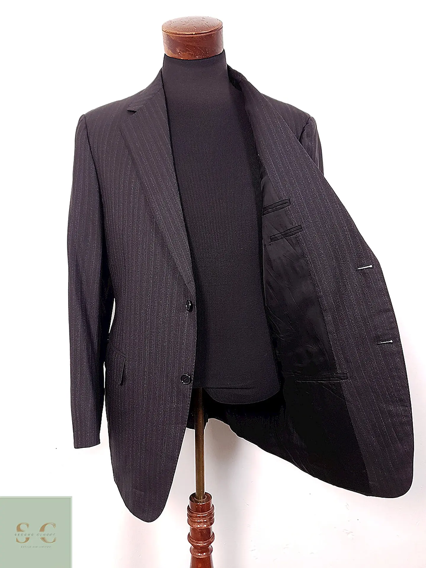Blazer Canali Negro Raya Diplomática Lana Sastrería Italiana Talla L 10