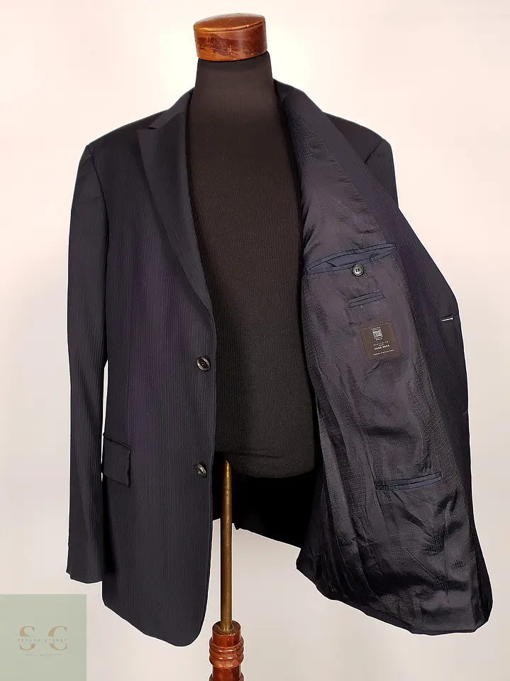 Blazer Hugo Boss Azul Negro Rayas – Tessitura Biella – 100% Lana Virgen – Talla XL 9