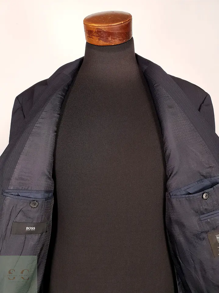 Blazer Hugo Boss Azul Negro Rayas – Tessitura Biella – 100% Lana Virgen – Talla XL 12