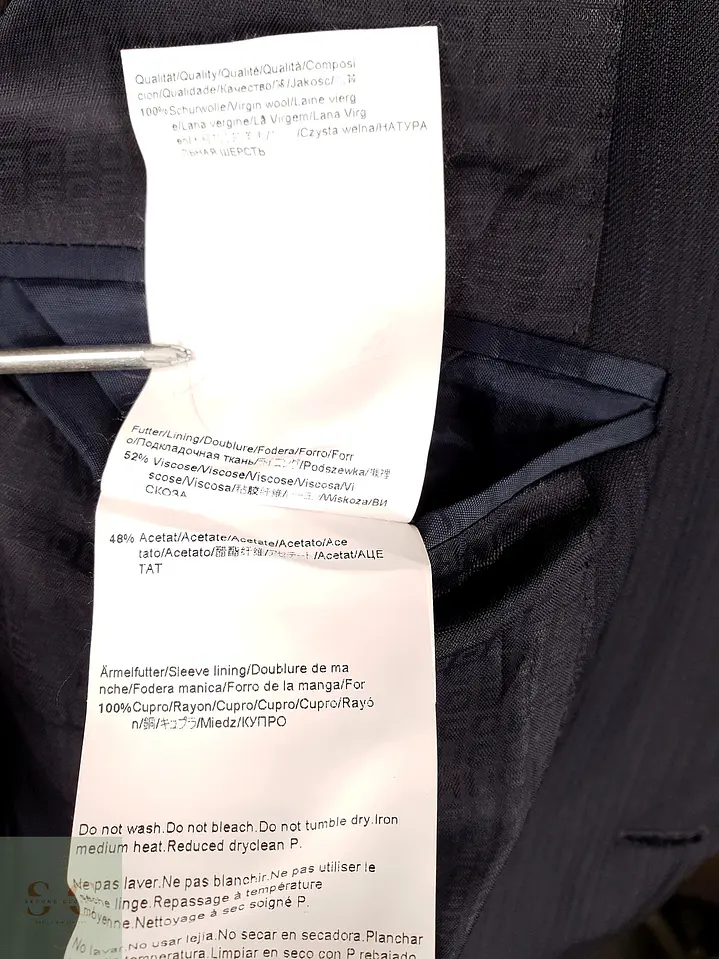 Blazer Hugo Boss Azul Negro Rayas – Tessitura Biella – 100% Lana Virgen – Talla XL 14
