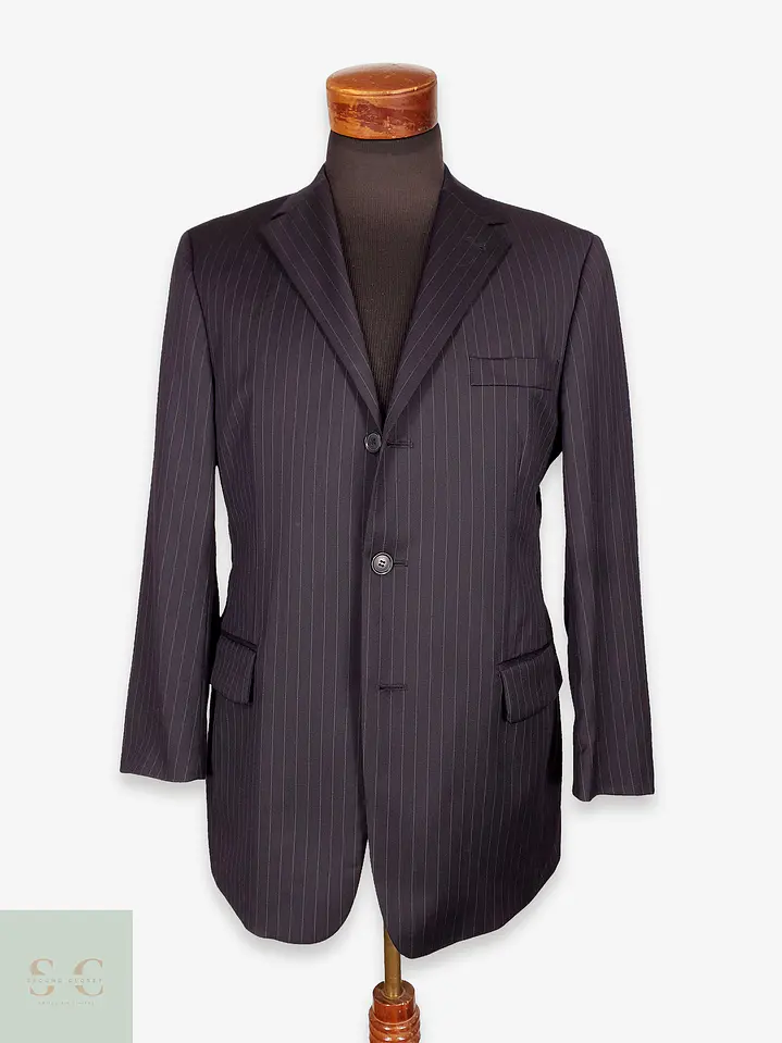 Blazer Roy Robson Azul Rayas Italiano 100% Lana Virgen Talla SM 1