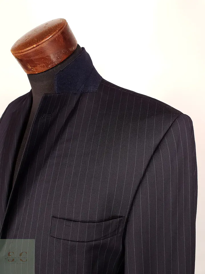 Blazer Roy Robson Azul Rayas Italiano 100% Lana Virgen Talla SM 5