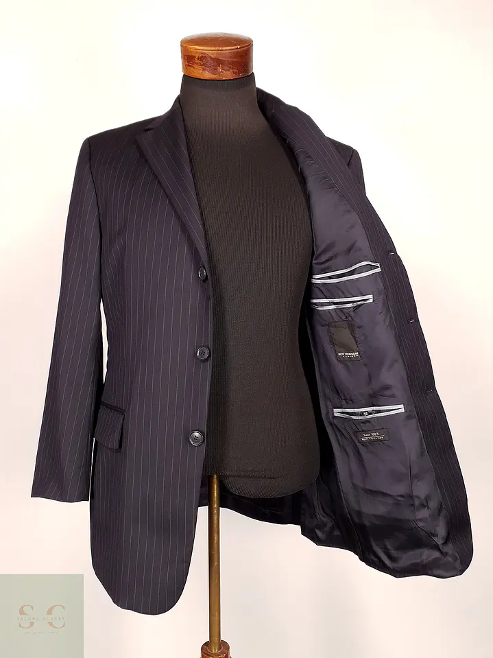 Blazer Roy Robson Azul Rayas Italiano 100% Lana Virgen Talla SM 9
