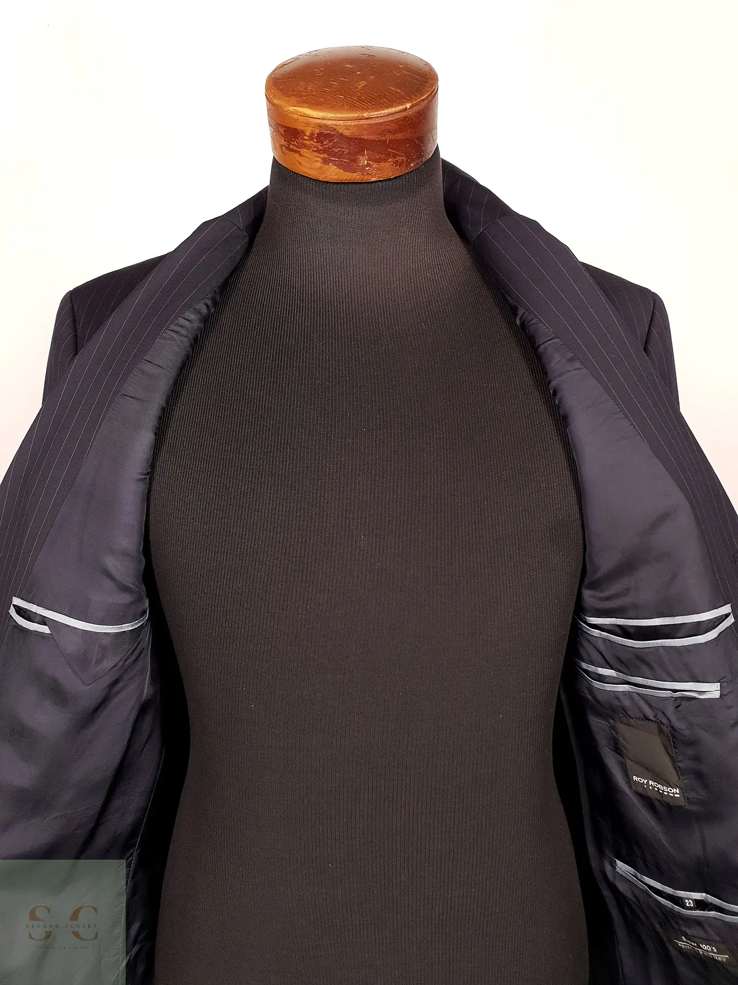 Blazer Roy Robson Azul Rayas Italiano 100% Lana Virgen Talla SM 10