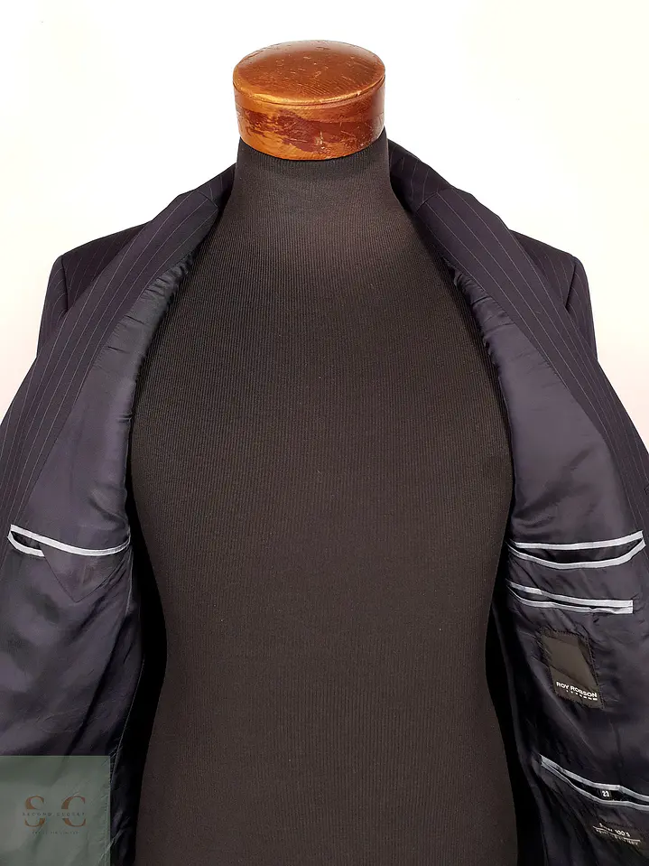Blazer Roy Robson Azul Rayas Italiano 100% Lana Virgen Talla SM 10