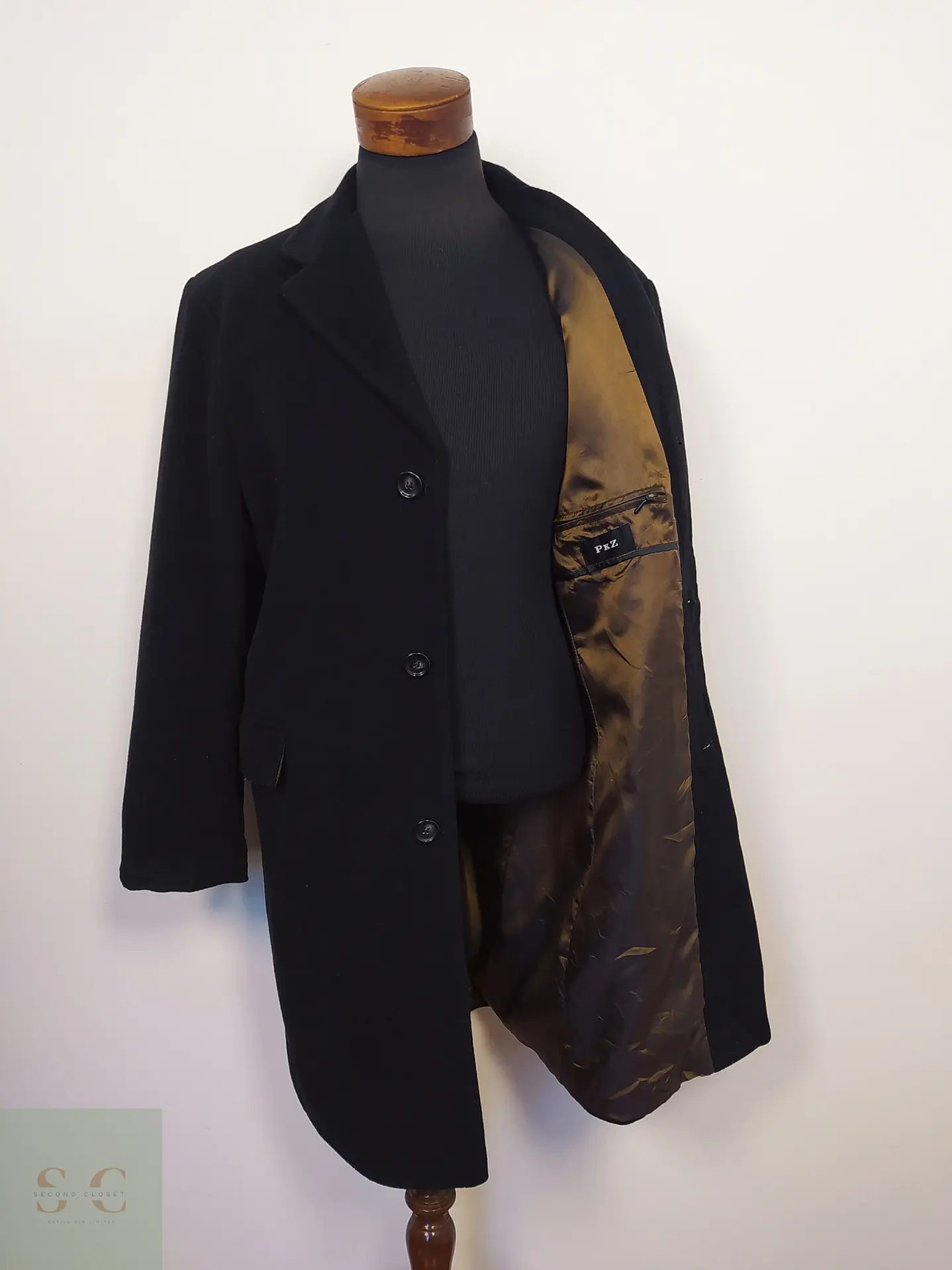 Abrigo elegante clásico Premium PKZ Lana Negro – TALLA LXL 3