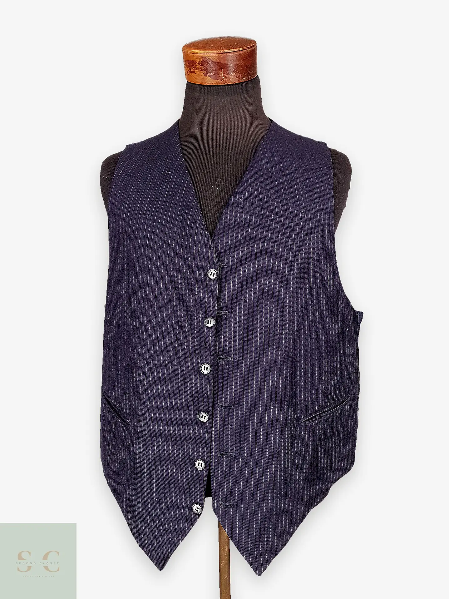 Chaleco Gilet Azul Marino de Lana con Rayas – Talla XL 1