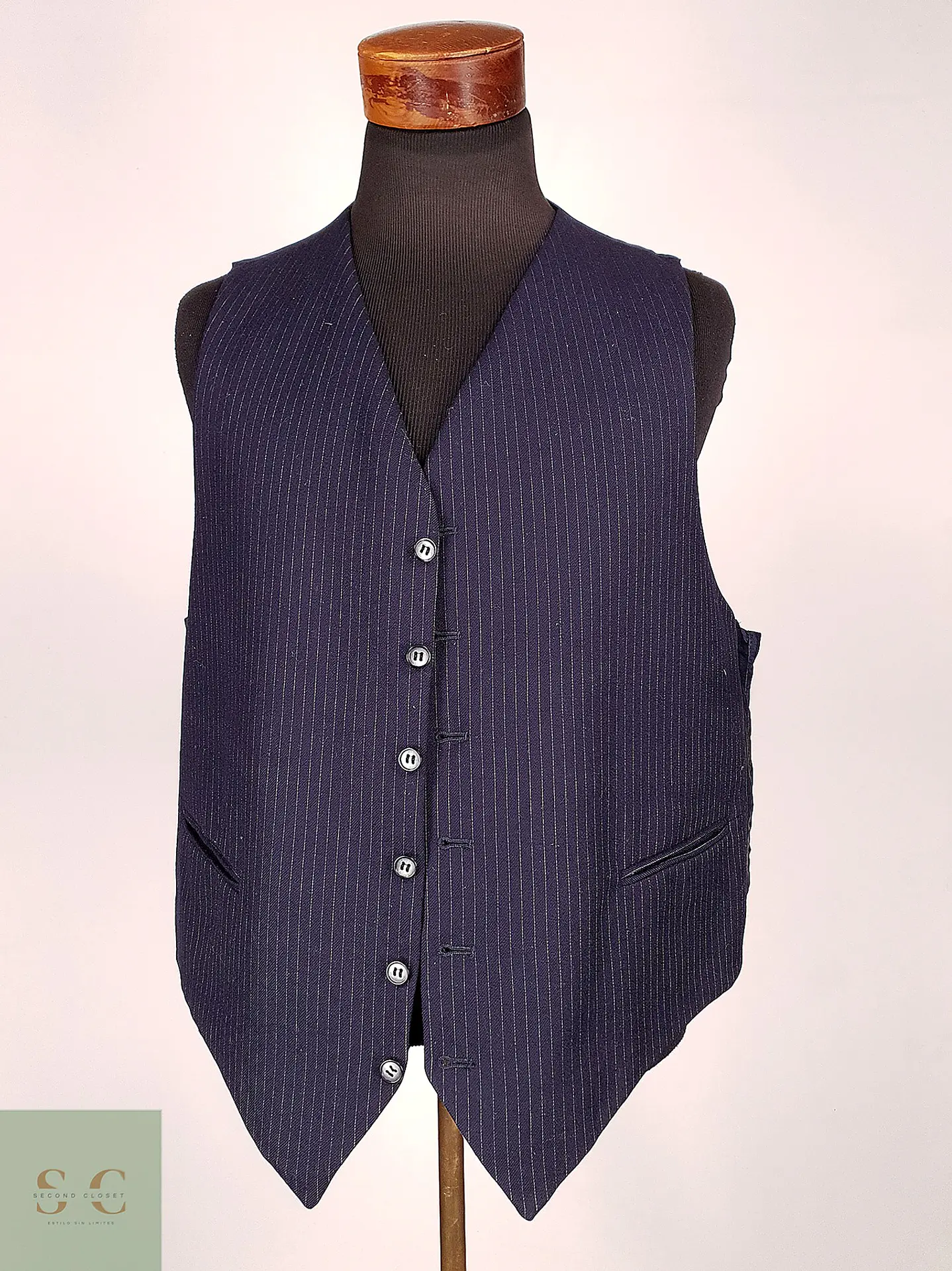 Chaleco Gilet Azul Marino de Lana con Rayas – Talla XL 2