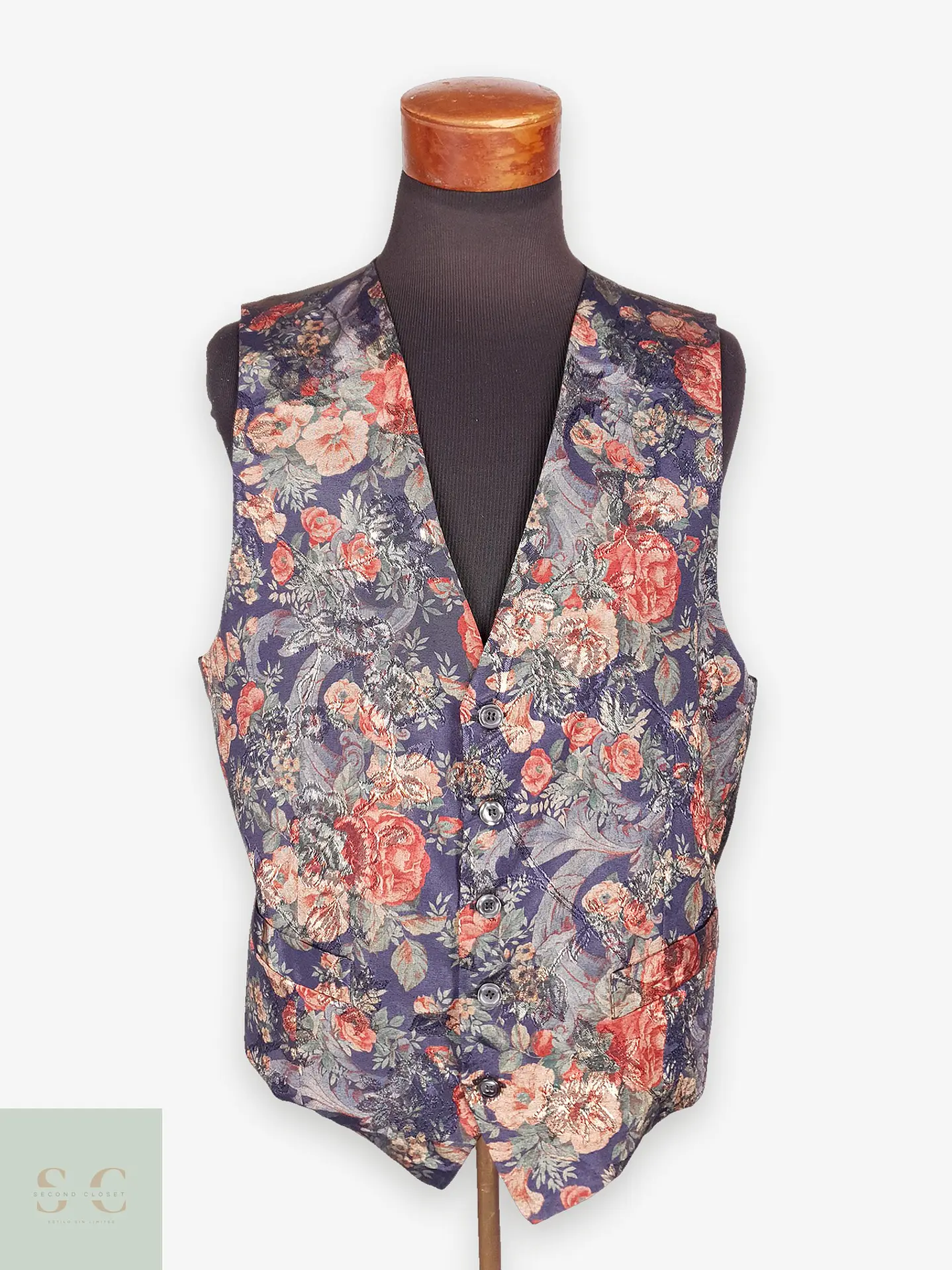 Chaleco Gilet Theo Kollin Diseño Flores Talla LXL 1