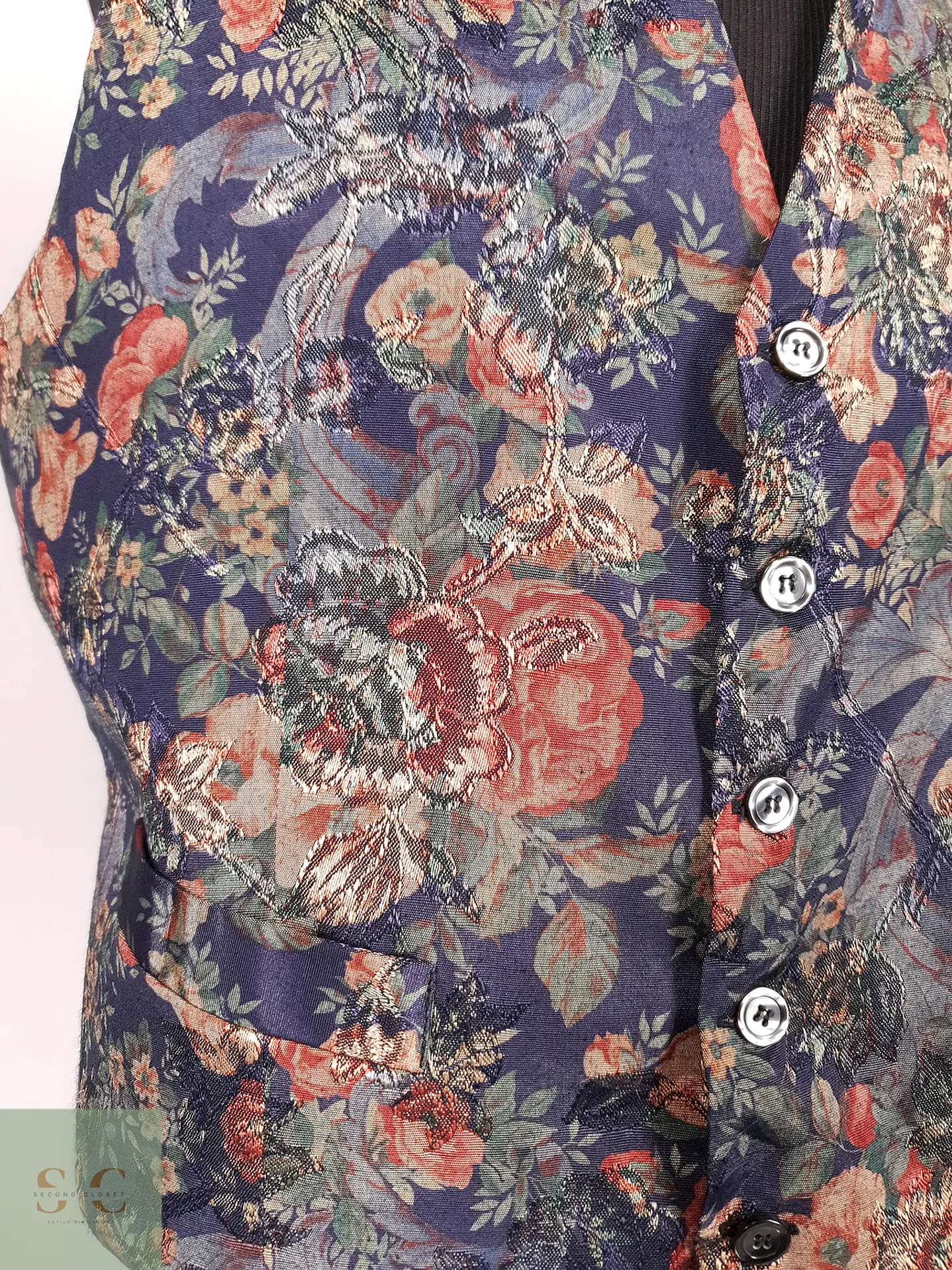 Chaleco Gilet Theo Kollin Diseño Flores Talla LXL 3