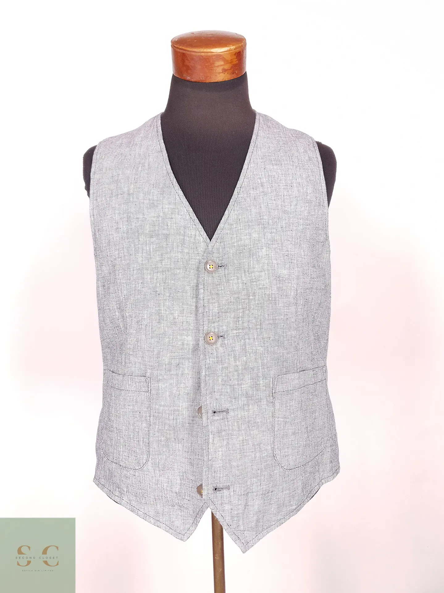 Chaleco Gilet Calamar Celeste Lino Algodón Talla SM 2
