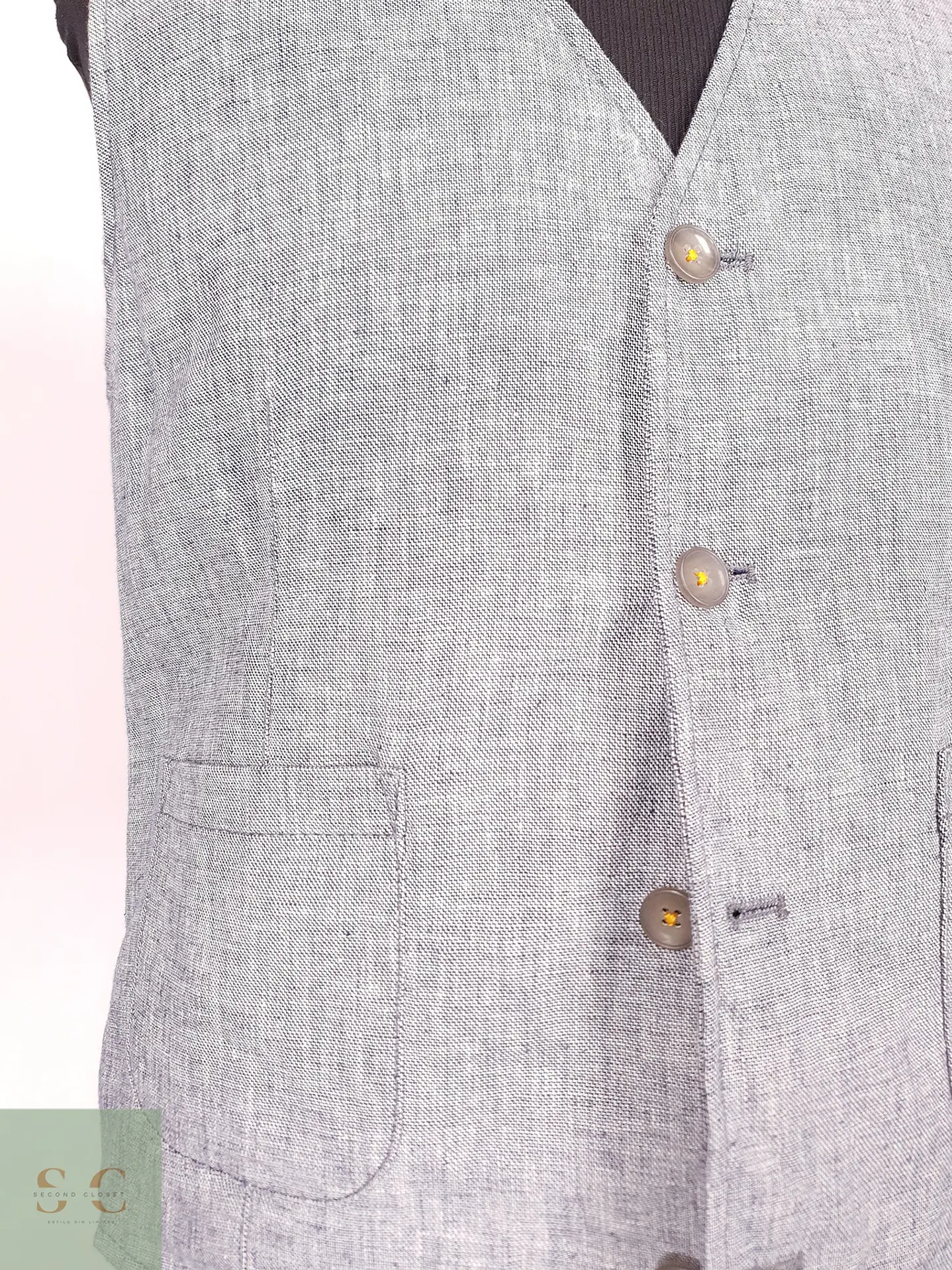 Chaleco Gilet Calamar Celeste Lino Algodón Talla SM 3