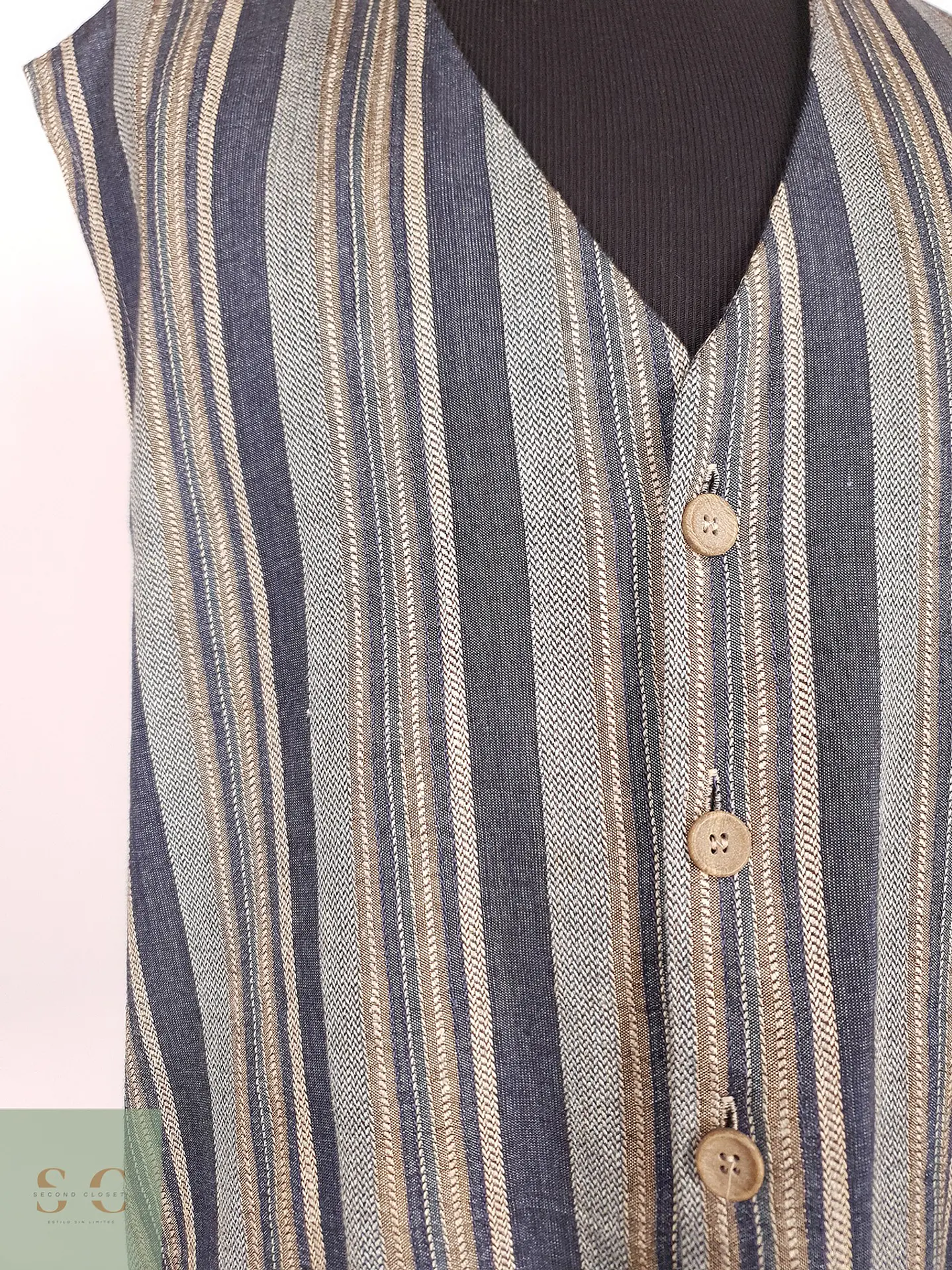 Chaleco Gilet Rayas Azules y Café Algodón Lino Talla 2XL 3