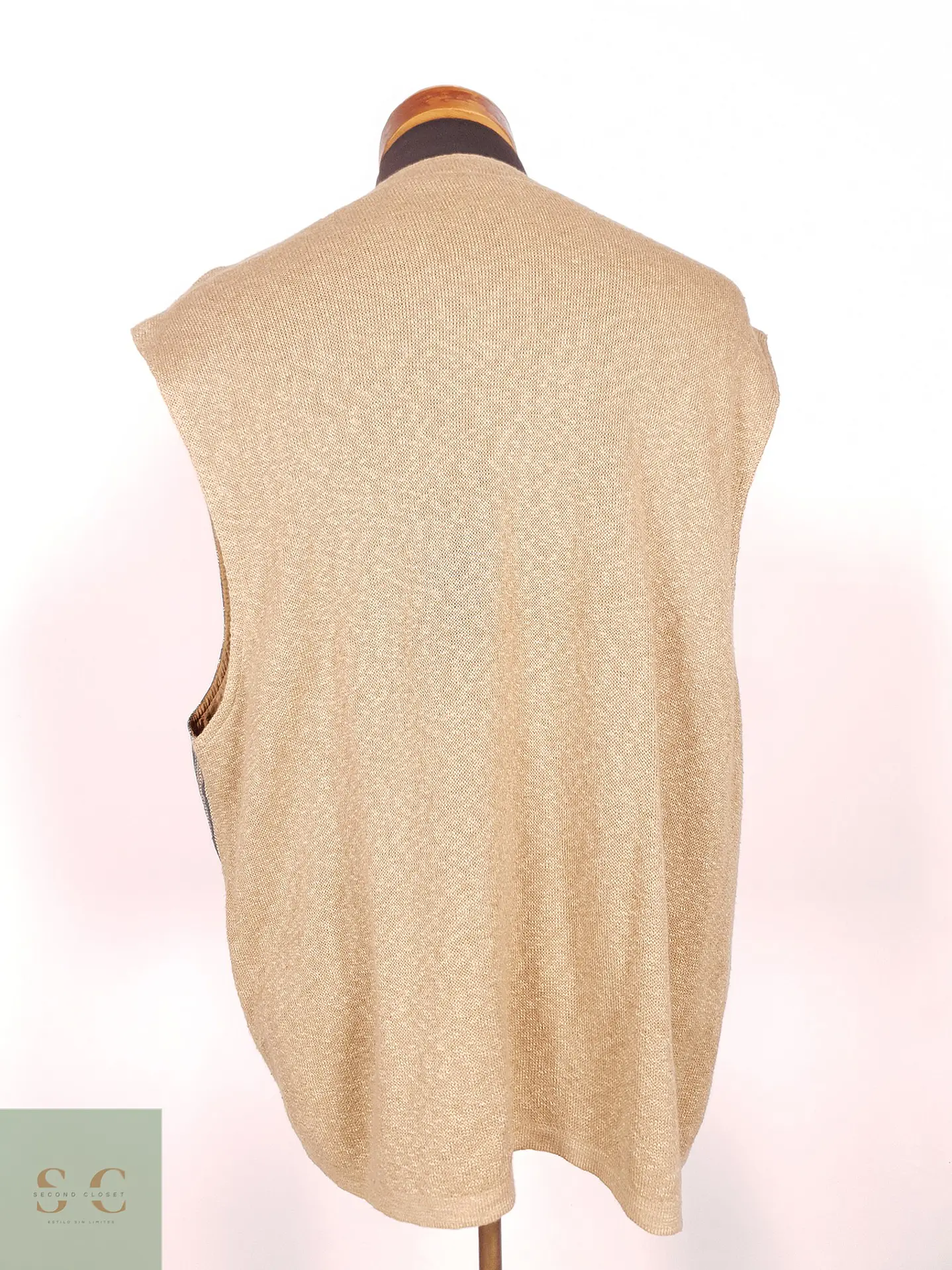 Chaleco Gilet Rayas Azules y Café Algodón Lino Talla 2XL 4