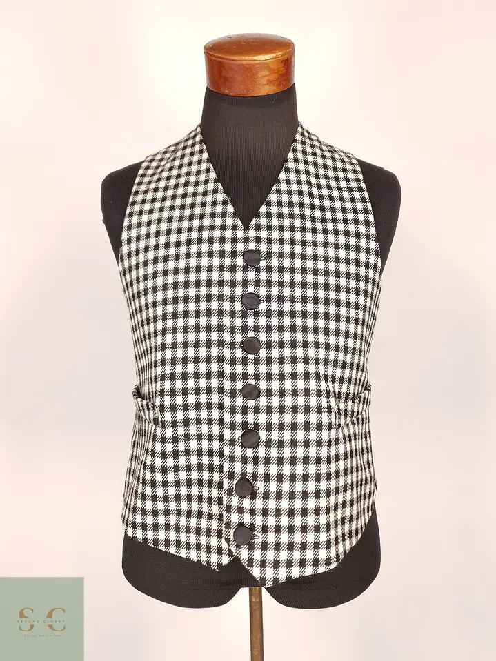 Chaleco Gilet Blanco y Negro Cuadros – Talla S 2