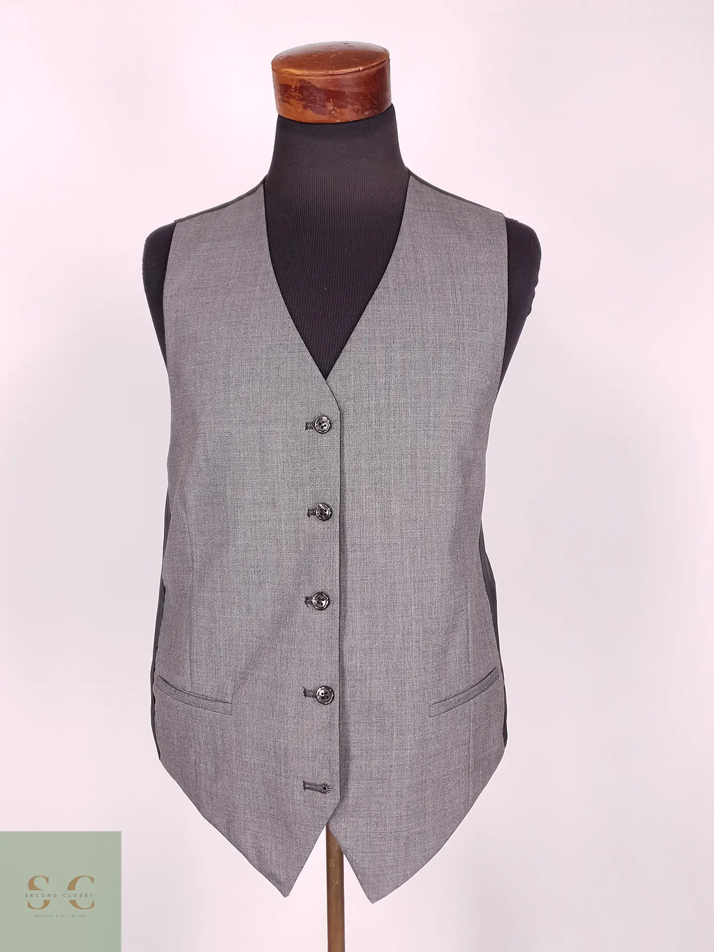 Chaleco - Gilet Plomo Gris Reversible Mezcla Lana Virgen Talla M 2