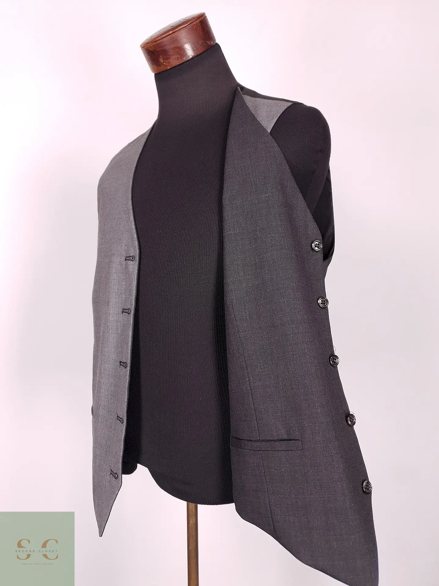 Chaleco - Gilet Plomo Gris Reversible Mezcla Lana Virgen Talla M 4