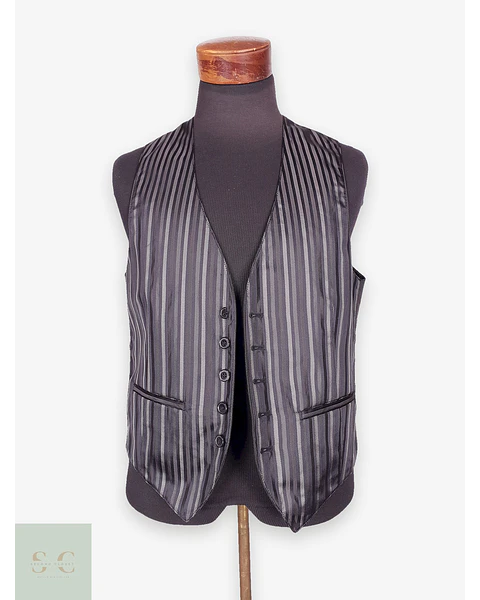 Chaleco - Gilet C&A Negro Rayas Plomo Reversible Talla S