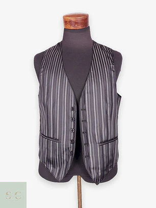 Chaleco - Gilet C&A Negro Rayas Plomo Reversible Talla S