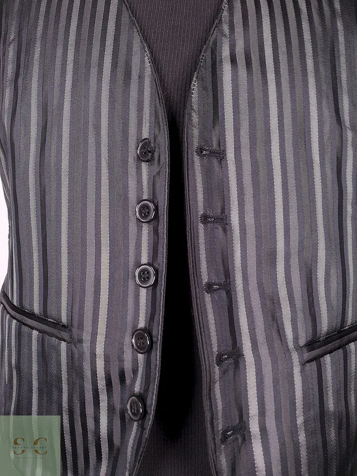 Chaleco - Gilet C&A Negro Rayas Plomo Reversible Talla S 3