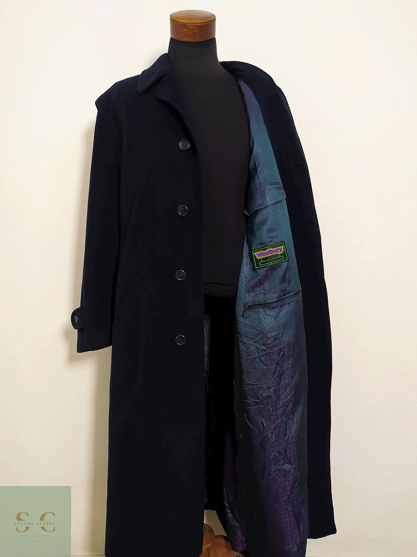 Abrigo Largo Westbury Azul Oscuro – Lana Blend Premium – Talla 2XL 2