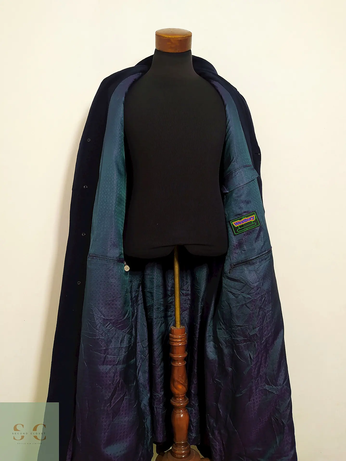 Abrigo Largo Westbury Azul Oscuro – Lana Blend Premium – Talla 2XL 3