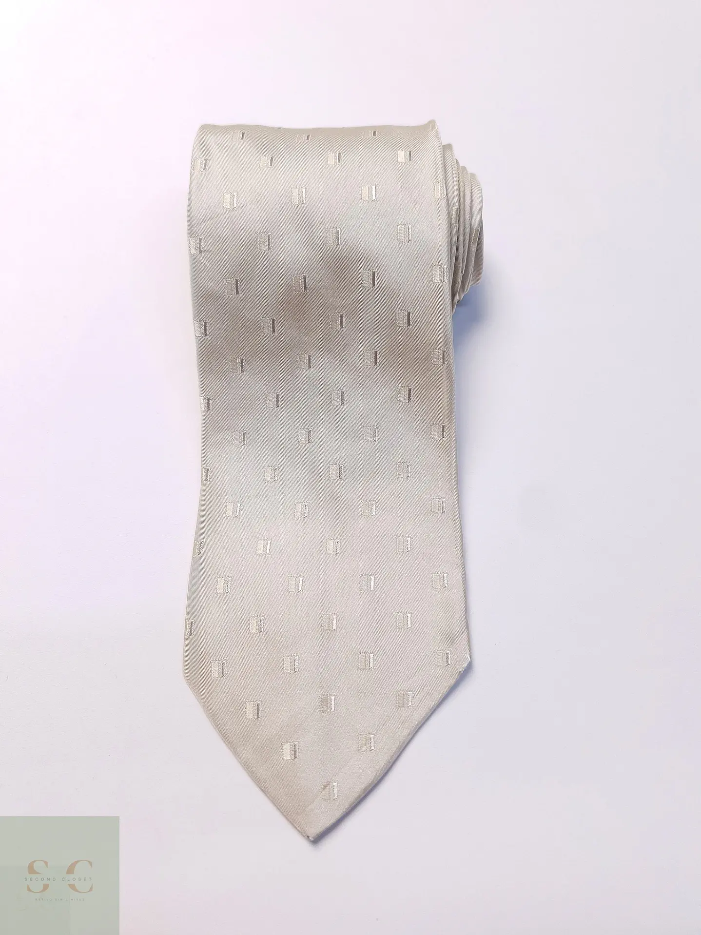 Corbata de Seda Marfil con Trama Geométrica P'NA 2