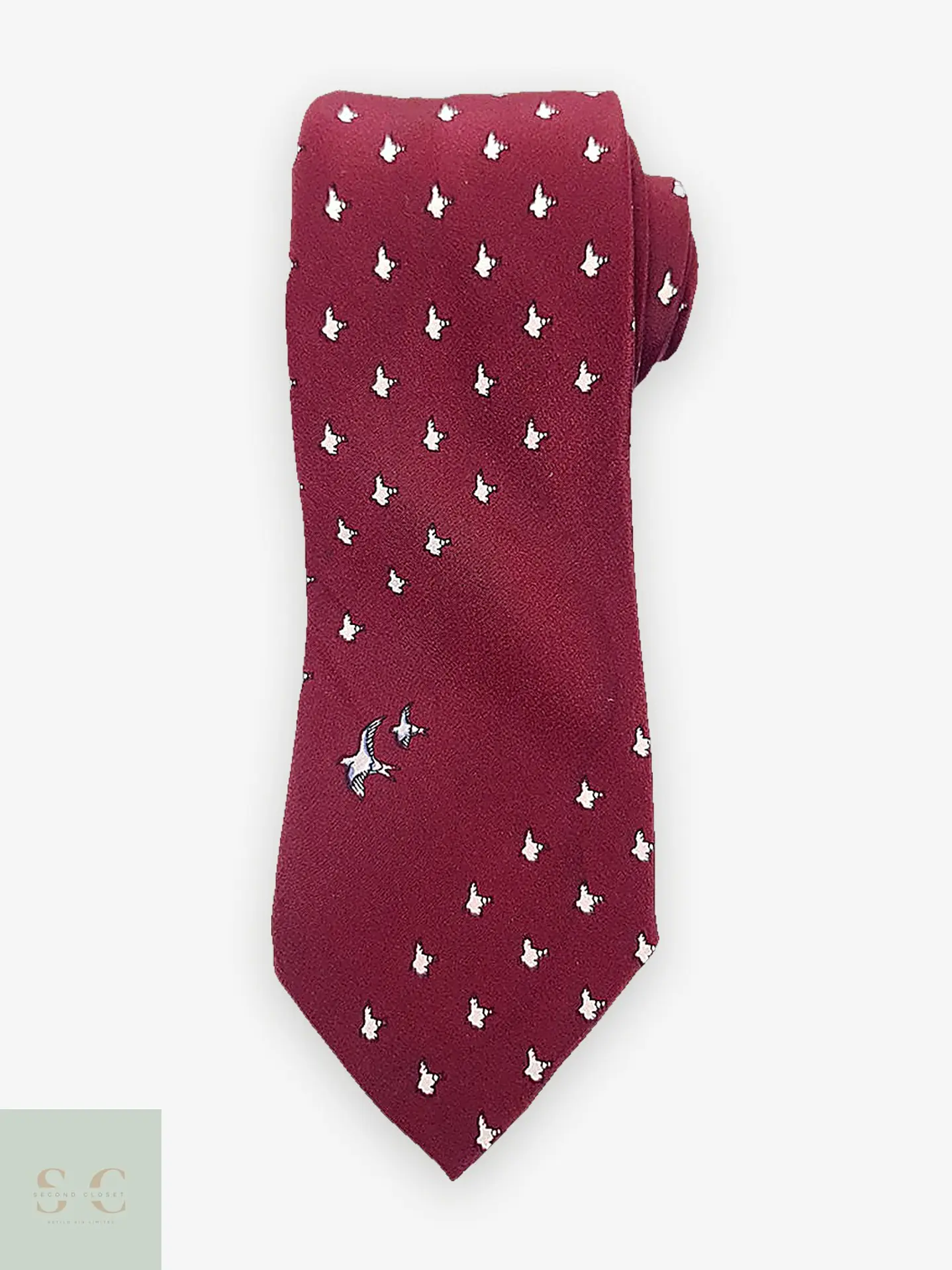 Corbata de Seda Granate con Motivo de Aves Reine Seide 1