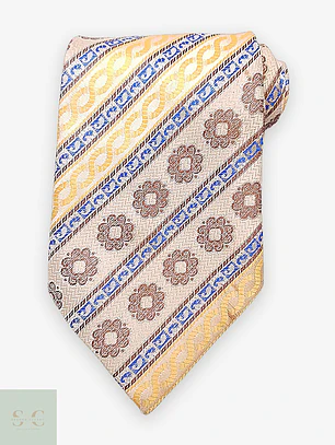 Corbata de Seda con Motivos Ornamentales y Franjas Diagonales