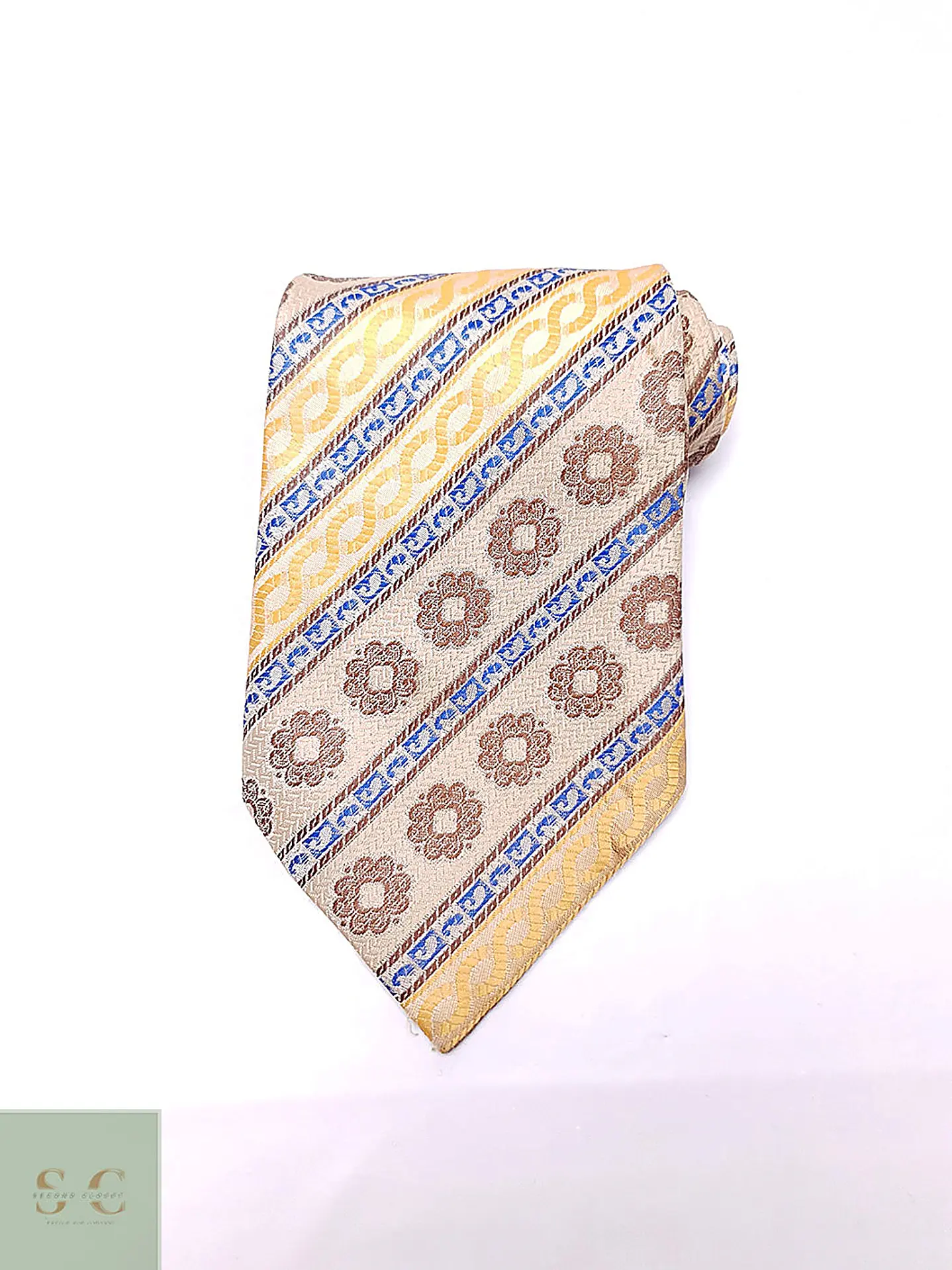 Corbata de Seda con Motivos Ornamentales y Franjas Diagonales 2