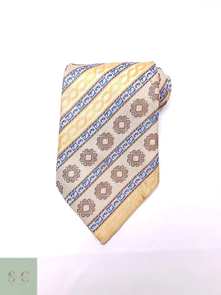 Corbata de Seda con Motivos Ornamentales y Franjas Diagonales 2