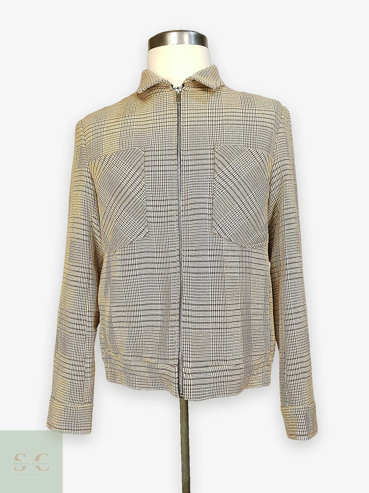 Chaqueta Corta Blouson en Cuadrillé Beige Zara Talla M 1