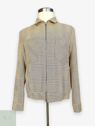 Chaqueta Corta Blouson en Cuadrillé Beige Zara Talla M