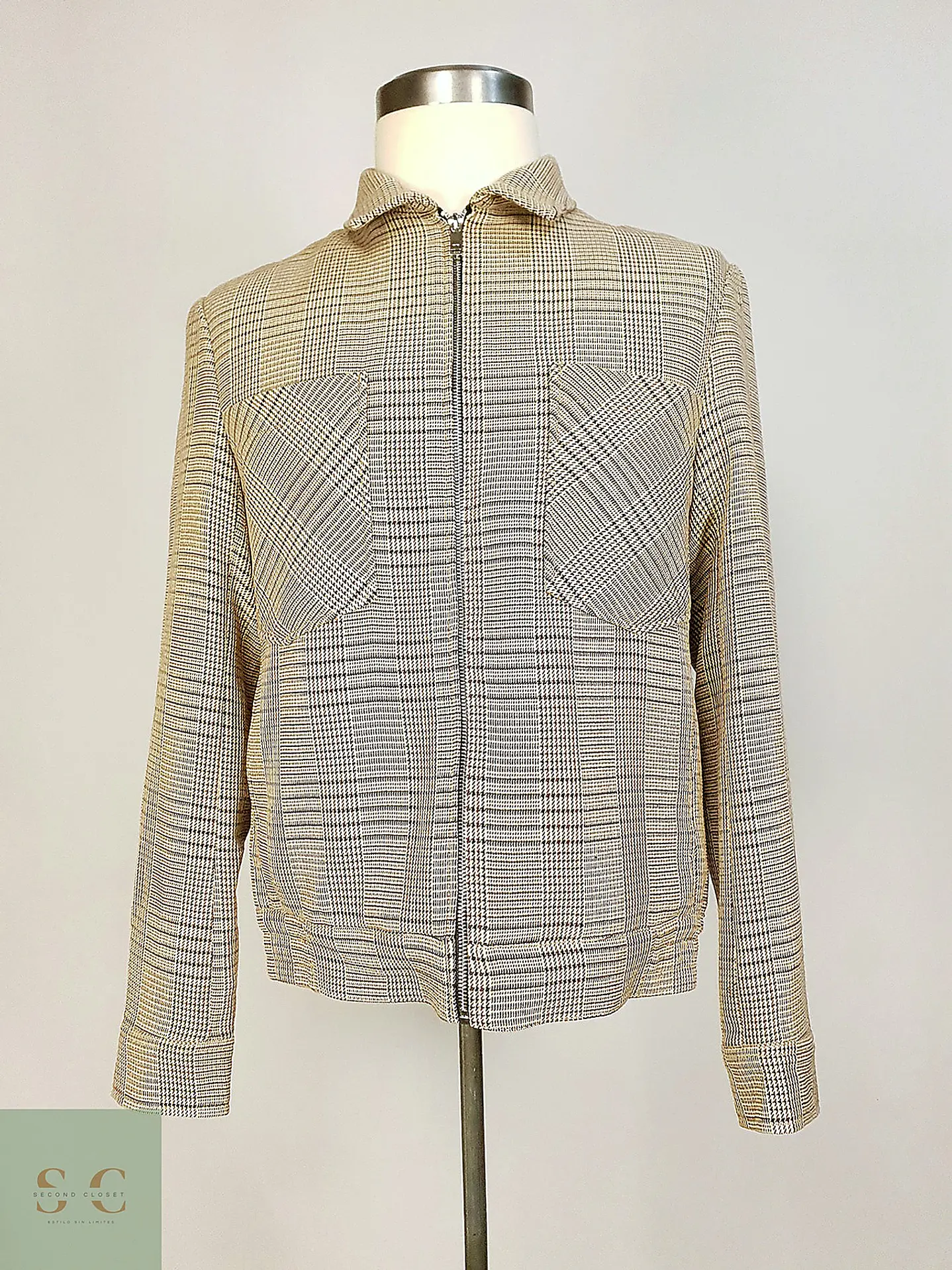 Chaqueta Corta Blouson en Cuadrillé Beige Zara Talla M 2