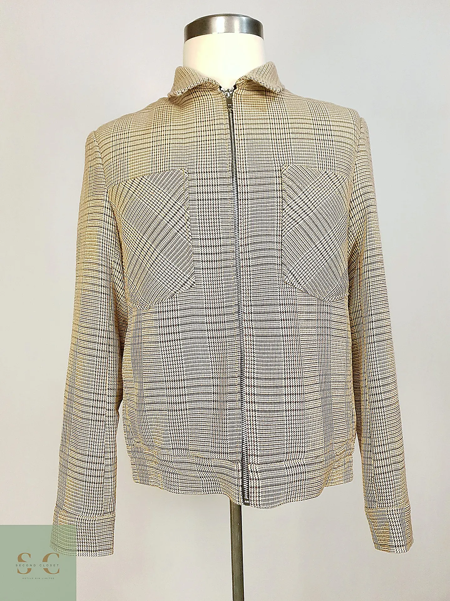 Chaqueta Corta Blouson en Cuadrillé Beige Zara Talla M 3