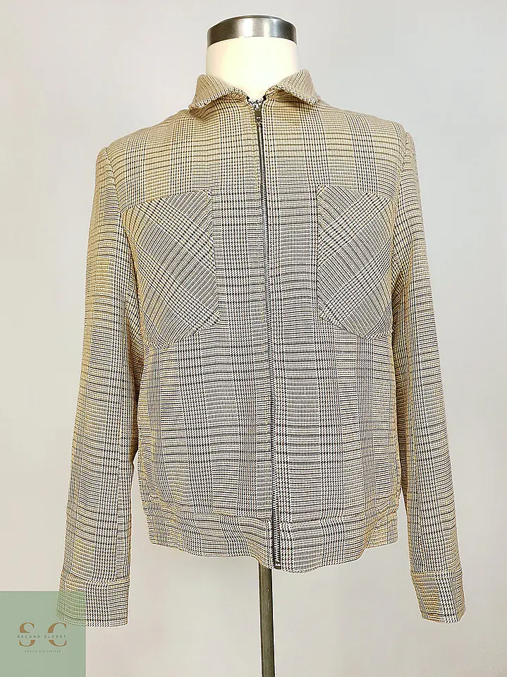 Chaqueta Corta Blouson en Cuadrillé Beige Zara Talla M 3