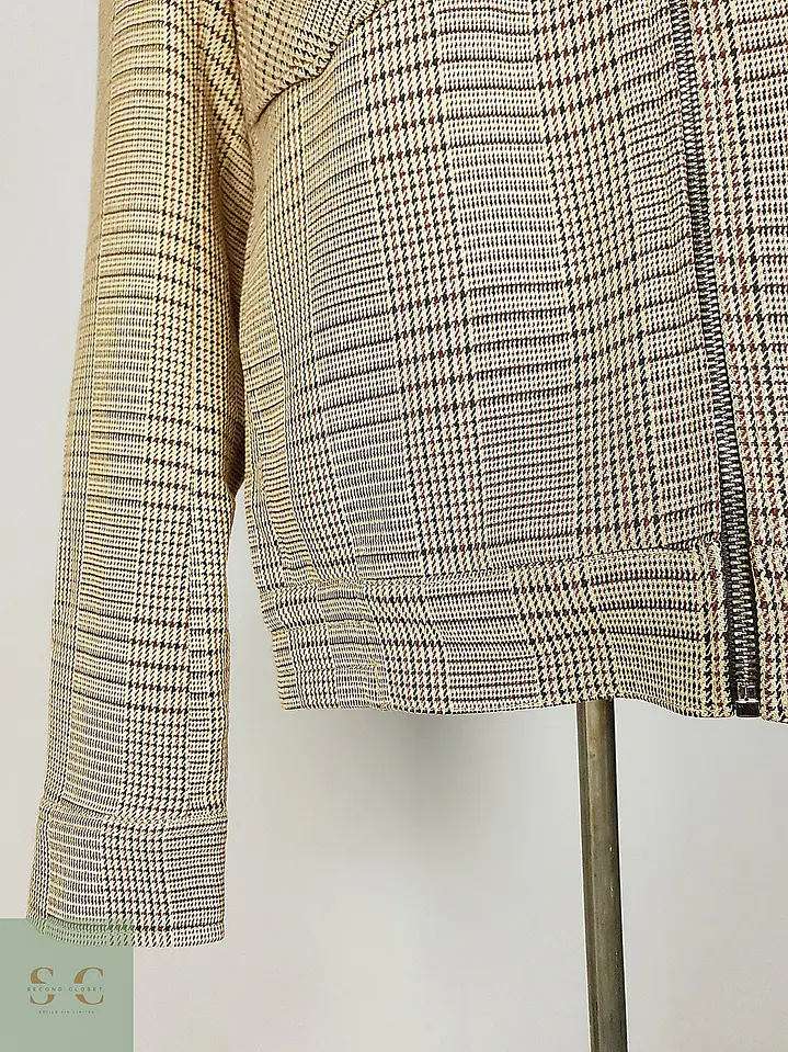 Chaqueta Corta Blouson en Cuadrillé Beige Zara Talla M 5